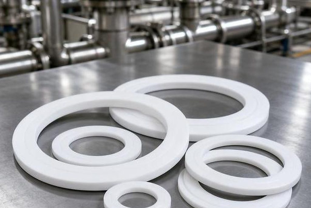 Photo-style industrial gasket image for PTFE Gaskets for Oil and Petrochemical Refineries